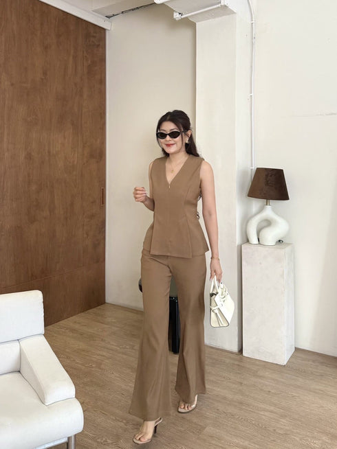 V-Neck Sleeveless Vest With Trousers sets